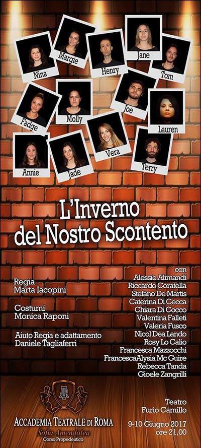 L'inverno del nostro scontento - Spettacolo del corso serale propedeutico Accademia Teatrale Di Roma Sofia Amendolea L'inverno del nostro scontento - Spettacolo del corso serale propedeutico Accademia Teatrale Di Roma Sofia Amendolea
